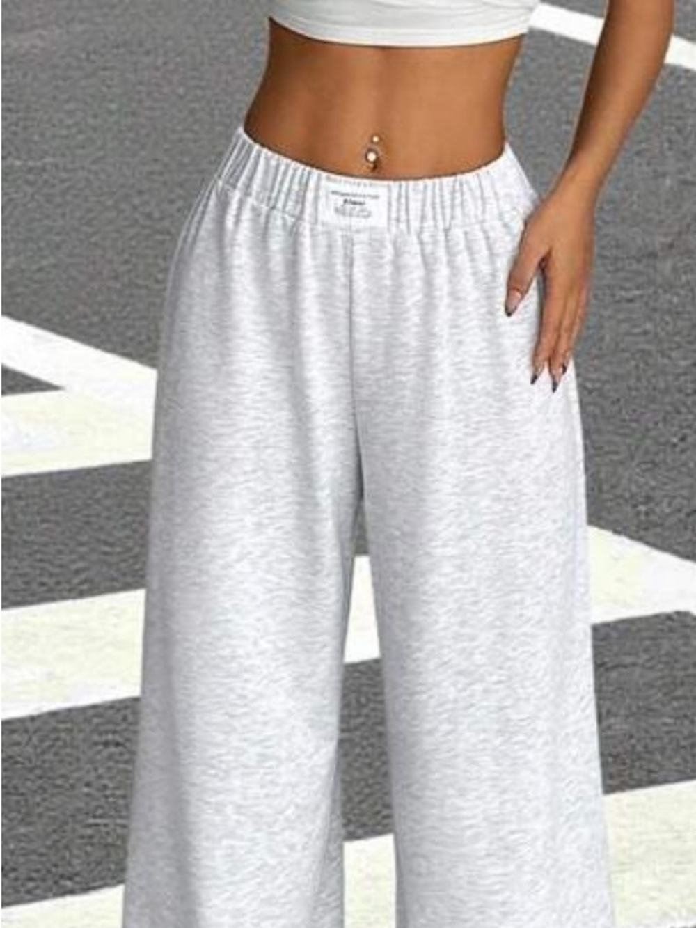 Wide-Leg High-Waist Lounge Pants in Light Gray